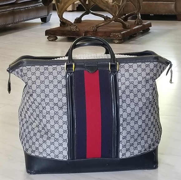 Fabulous Rare Vintage Gucci web travel weekender Boston Train Case luggage bag - Picture 6 of 16